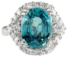 Load image into Gallery viewer, 7.80 Carats Natural Very Nice Looking Blue Zircon and Diamond 14K Solid White Gold Ring