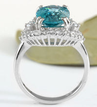 Load image into Gallery viewer, 7.80 Carats Natural Very Nice Looking Blue Zircon and Diamond 14K Solid White Gold Ring