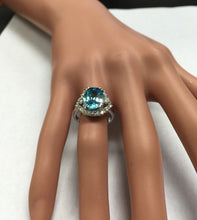 Load image into Gallery viewer, 7.80 Carats Natural Very Nice Looking Blue Zircon and Diamond 14K Solid White Gold Ring