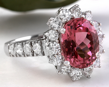 Load image into Gallery viewer, 5.60 Carats Natural Very Nice Looking Tourmaline and Diamond 14K Solid White Gold Ring