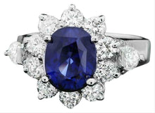 Load image into Gallery viewer, 4.70 Carats Exquisite Natural Blue Sapphire and Diamond 14K Solid White Gold Ring