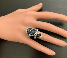 Load image into Gallery viewer, 5.50 Carats Exquisite Natural Blue Sapphire and Diamond 14K Solid White Gold Ring