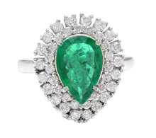 Load image into Gallery viewer, 3. 70 Carats Natural Emerald and Diamond 14K Solid White Gold Ring