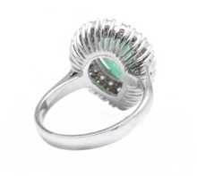 Load image into Gallery viewer, 3. 70 Carats Natural Emerald and Diamond 14K Solid White Gold Ring