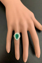Load image into Gallery viewer, 3. 70 Carats Natural Emerald and Diamond 14K Solid White Gold Ring
