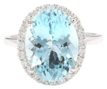 Load image into Gallery viewer, 6.00 Carats Exquisite Natural Aquamarine and Diamond 14K Solid White Gold Ring
