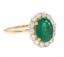 Load image into Gallery viewer, 2.50 Carats Exquisite Emerald and Diamond 14K Solid Yellow Gold Ring