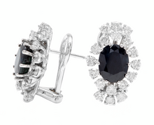 Load image into Gallery viewer, Exquisite 8.00 Carats Natural Sapphire and Diamond 14K Solid White Gold Earrings