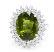 Load image into Gallery viewer, 11.30 Carats Natural Very Nice Looking Green Tourmaline and Diamond 14K Solid White Gold Ring