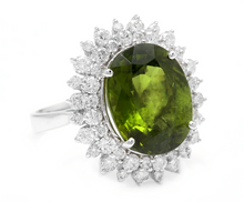 Load image into Gallery viewer, 11.30 Carats Natural Very Nice Looking Green Tourmaline and Diamond 14K Solid White Gold Ring