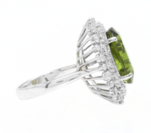 Load image into Gallery viewer, 11.30 Carats Natural Very Nice Looking Green Tourmaline and Diamond 14K Solid White Gold Ring