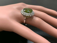 Load image into Gallery viewer, 11.30 Carats Natural Very Nice Looking Green Tourmaline and Diamond 14K Solid White Gold Ring
