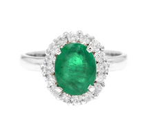 Load image into Gallery viewer, 3.10 Carats Exquisite Emerald and Diamond 14K Solid White Gold Ring