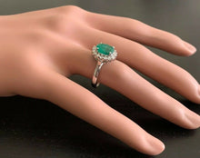 Load image into Gallery viewer, 3.10 Carats Exquisite Emerald and Diamond 14K Solid White Gold Ring