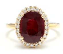 Load image into Gallery viewer, 5.80 Carats Impressive Red Ruby and Natural Diamond 14K Yellow Gold Ring