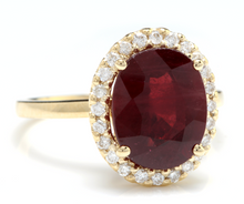 Load image into Gallery viewer, 5.80 Carats Impressive Red Ruby and Natural Diamond 14K Yellow Gold Ring