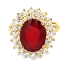 Load image into Gallery viewer, 7.50 Carats Natural Red Ruby and Diamond 14K Solid Yellow Gold Ring