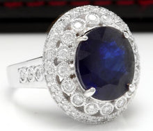 Load image into Gallery viewer, 8.20 Carats Exquisite Natural Blue Sapphire and Diamond 14K Solid White Gold Ring