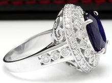 Load image into Gallery viewer, 8.20 Carats Exquisite Natural Blue Sapphire and Diamond 14K Solid White Gold Ring