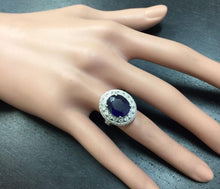 Load image into Gallery viewer, 8.20 Carats Exquisite Natural Blue Sapphire and Diamond 14K Solid White Gold Ring