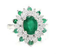 Load image into Gallery viewer, 3.30 Carats Exquisite Emerald and Diamond 14K Solid White Gold Ring