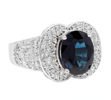 Load image into Gallery viewer, 6.20 Carats Exquisite Natural Blue Sapphire and Diamond 14K Solid White Gold Ring