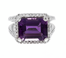 Load image into Gallery viewer, 7.85 Carats Natural Amethyst and Diamond 14K Solid White Gold Ring