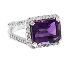 Load image into Gallery viewer, 7.85 Carats Natural Amethyst and Diamond 14K Solid White Gold Ring
