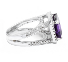Load image into Gallery viewer, 7.85 Carats Natural Amethyst and Diamond 14K Solid White Gold Ring