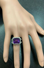 Load image into Gallery viewer, 7.85 Carats Natural Amethyst and Diamond 14K Solid White Gold Ring