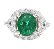 Load image into Gallery viewer, 4.65 Carats Natural Emerald and Diamond 14K Solid White Gold Ring