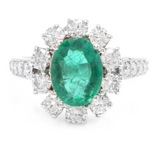 Load image into Gallery viewer, 3.20 Carats Exquisite Emerald and Diamond 14K Solid White Gold Ring