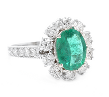 Load image into Gallery viewer, 3.20 Carats Exquisite Emerald and Diamond 14K Solid White Gold Ring