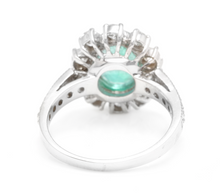 Load image into Gallery viewer, 3.20 Carats Exquisite Emerald and Diamond 14K Solid White Gold Ring