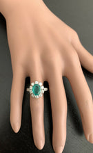 Load image into Gallery viewer, 3.20 Carats Exquisite Emerald and Diamond 14K Solid White Gold Ring