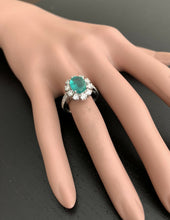 Load image into Gallery viewer, 3.20 Carats Exquisite Emerald and Diamond 14K Solid White Gold Ring
