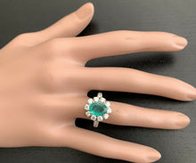 Load image into Gallery viewer, 3.20 Carats Exquisite Emerald and Diamond 14K Solid White Gold Ring
