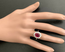 Load image into Gallery viewer, 5.00 Carats Impressive Red Ruby and Natural Diamond 14K White Gold Ring