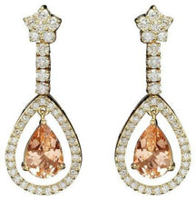 Load image into Gallery viewer, 8.70ct Natural Morganite and Diamond 14k Solid Yellow Gold Earrings