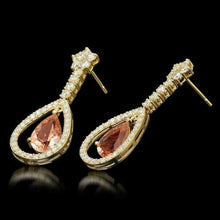 Load image into Gallery viewer, 8.70ct Natural Morganite and Diamond 14k Solid Yellow Gold Earrings