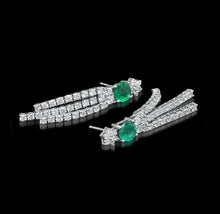 Load image into Gallery viewer, 4.60ct Natural Emerald and Diamond 14k Solid White Gold Earrings