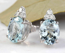 Load image into Gallery viewer, 4.25 Ct Natural Aquamarine and Diamond 14k Solid White Gold Stud Earrings