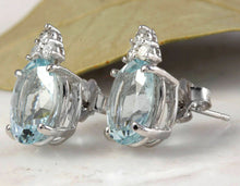Load image into Gallery viewer, 4.25 Ct Natural Aquamarine and Diamond 14k Solid White Gold Stud Earrings