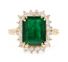 Load image into Gallery viewer, 5.20ct Natural Emerald &amp; Diamond 14k Solid Yellow Gold Ring