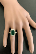 Load image into Gallery viewer, 5.20ct Natural Emerald &amp; Diamond 14k Solid Yellow Gold Ring