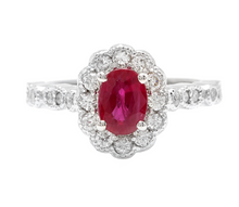 Load image into Gallery viewer, 1.60 Carats Natural Red Ruby and Diamond 14k Solid White Gold Ring