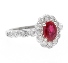 Load image into Gallery viewer, 1.60 Carats Natural Red Ruby and Diamond 14k Solid White Gold Ring