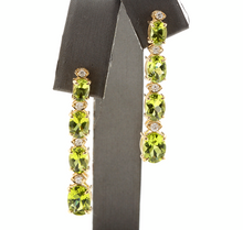 Load image into Gallery viewer, 9.40ct Natural Peridot and Diamond 14k Solid Yellow Gold Earrings