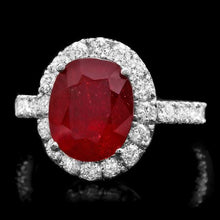 Load image into Gallery viewer, 6.10 Carats Natural Red Ruby and Diamond 14K Solid White Gold Ring