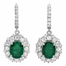 Load image into Gallery viewer, 7.60 Carats Natural Emerald and Diamond 14k Solid White Gold Earrings